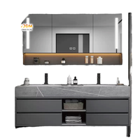 2025 moderne ferme salle de bain vanité bureau étagère armoire Double éviers en céramique cuivre illuminé miroir intelligent chambre