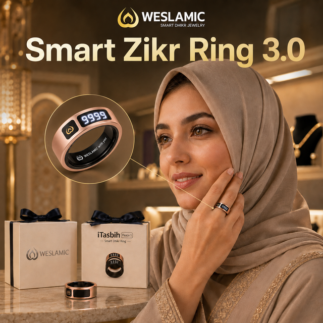 WESLAMIC Tasbih Counter with 5 Prayer Reminders and Free Lifetime APP Spiritual Habit Building Ring