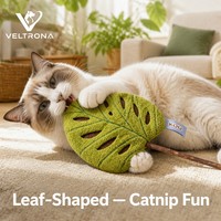 Jouet en peluche feuille de Monstera à la catnip, en tissu vert bouclé, avec tige en bois, rembourré de catnip 45g