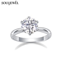 Bague éternelle en moissanite Souljewel 1ct, argent 925 plaqué rhodium, sertie à six griffes, bague de fiançailles ou de promesse de luxe pour femmes