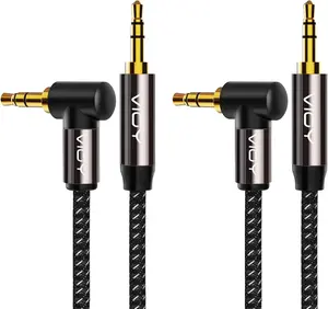 1/8 TRS Aux Cable [Copper Shell, Hi-Fi Sound] 3.5mm Male to Male Braided 90 degree Angle Auxiliary Cord Compatible Smartphone,