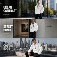 Conjunto de chándal de punto gofrado para hombre con capucha, media cremallera, doble cremallera, bolsillo canguro, bolsillo en la manga y pantalones jogger, estilo urbano, hecho a medida