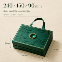 Boîte cadeau rigide en bambou vert avec logo personnalisé OEM, poignée en ruban satiné et bordure dorée pour emballage cadeau haut de gamme