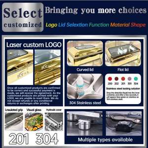 Juego de Recipientes para Buffet de Acero Inoxidable Dorado de 9L, Moderno y Lujoso, Juego de Recipientes para Buffet Dorado con Calentador de Alimentos - Product Image 6