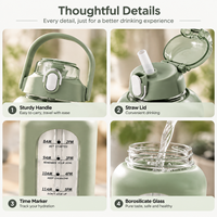 Bouteille d'eau sport grande capacité en verre borosilicate transparent avec paille et manchon en silicone pour la gym et le camping