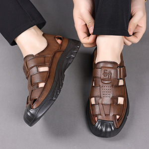 รองเท้าแตะหนังแบบสวมลำลองสำหรับผู้ชาย ระบายอากาศได้ดี ปิดด้วยเวลโคร สีน้ำตาล ดำ เทา ไซส์ผู้ใหญ่ 38-46 - Product Image 4