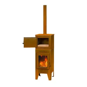 户外燃木壁炉后院带披萨烤箱的独立式烧烤炉灶