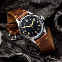 Reloj de piloto mecánico automático de lujo para hombre, esfera luminosa, puntero, pantalla, buzo disponible, cuero, goma, silicona, 5mm