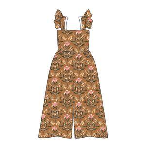 Combinaison à bretelles volantées pour filles en soie de lait imprimée, sans manches, coupe large, longueur cuisse, avec fermeture à boutons-pression, pour l'été - Product Image 1