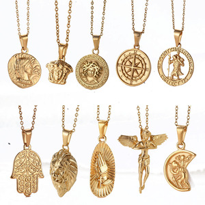 Collar de Moda con Colgante de Cabeza de León de Acero Inoxidable Dorado, Joyería de Moda para Mujer, Estilo Británico, Mitología Griega, Medusa - Product Image 1