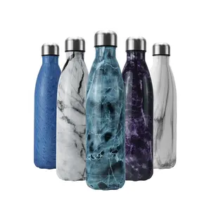 Stainless Steel Insulated Sport Leakproof Cola Shape Marble Ocean Graphics Water Bottle with Custom Color