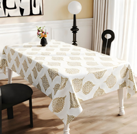 Nappe de luxe en PU, base blanche, motif vintage doré, personnalisable, écologique, toutes tailles et designs, imperméable et anti-taches, Moyen-Orient