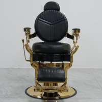 Fauteuil de Barbier Moderne en Cuir avec Cadre Doré, Siège Inclinable pour Salon, Hauteur Réglable, Pompe Hydraulique, Base Ronde, Repose-Pieds
