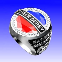 Bague de championnat Cheer Derby sertissage de pierres précieuses rouges/bule personnalisée en usine bague de bijoux en alliage de Zinc personnalisée