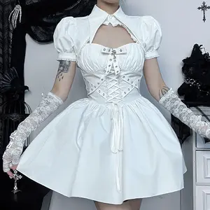 Gothic sexy Gothic dress retro Bubble A-line black lolita dress suede beautiful gothic high waist ladies club party dress