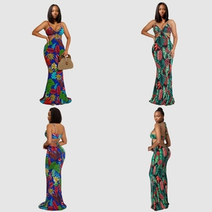 Vestido Maxi Ajustado con Tirantes y Estampado de Hojas, Sexy y Moderno para Mujer - Product Image 5