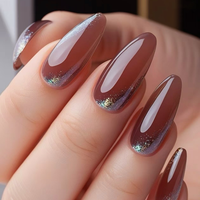 Elegantes Uñas Postizas de Gel Suave con Diseño Floral, Hechas a Mano, al por Mayor, con Pegamento, 24 Piezas para Mujer