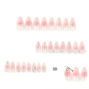 Venta al por mayor 24 piezas brillante forma <span class=keywords><strong>de</strong></span> almendra 3D francés <span class=keywords><strong>de</strong></span> moda suave <span class=keywords><strong>uñas</strong></span> artificiales pequeña perla diamante reutilizable ABS prensa - Product Image 3