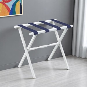 HMS Hotel moderno bianco finitura bambù portabagagli pieghevole in legno e metallo Design per soggiorno con cinghie Navy - Product Image 1