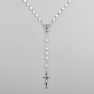 Cuentas acrílicas blancas de 6mm para primera comunión, cadena barata, collar de Rosario, venta al por mayor - Product Image 4