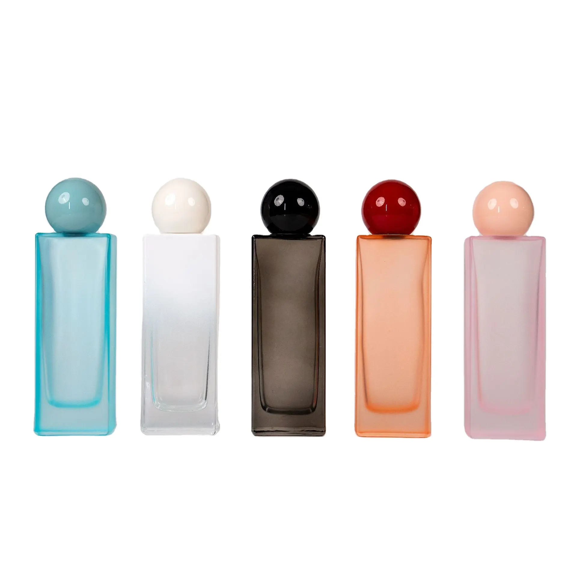 Marchandises en stock 50ml haut de gamme luxe verre vide multicolore dégradé couleur carré sertissage vaporisateur verre bouteille de parfum