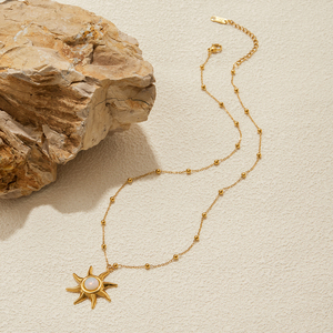 Collar J&D Elegante con Cadena de Cuentas Ajustable y Colgante de Sol, Joyería de Ópalo de Moda, Acero Inoxidable Chapado en Oro de 18K - Product Image 5