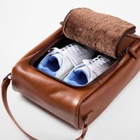Sac à chaussures de golf en cuir PU avec logo personnalisé, sac de rangement pour chaussures portable et réutilisable avec fermeture éclair