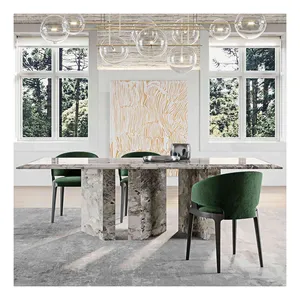 Modern luxury designer natural marble dining table italian marble dining table with chair villa large size dining room furniture