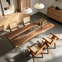 Table à manger carrée en résine de noyer, style moderne minimaliste, résistante aux rayures, multifonctionnelle
