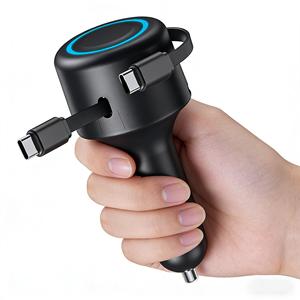 oem logo 2in1 super fast charging car charger 12 24v output <b>type</b> <b>c</b> car <b>adapters</b> dual retractable usb-<b>c</b> cable car charger - Product Image 2