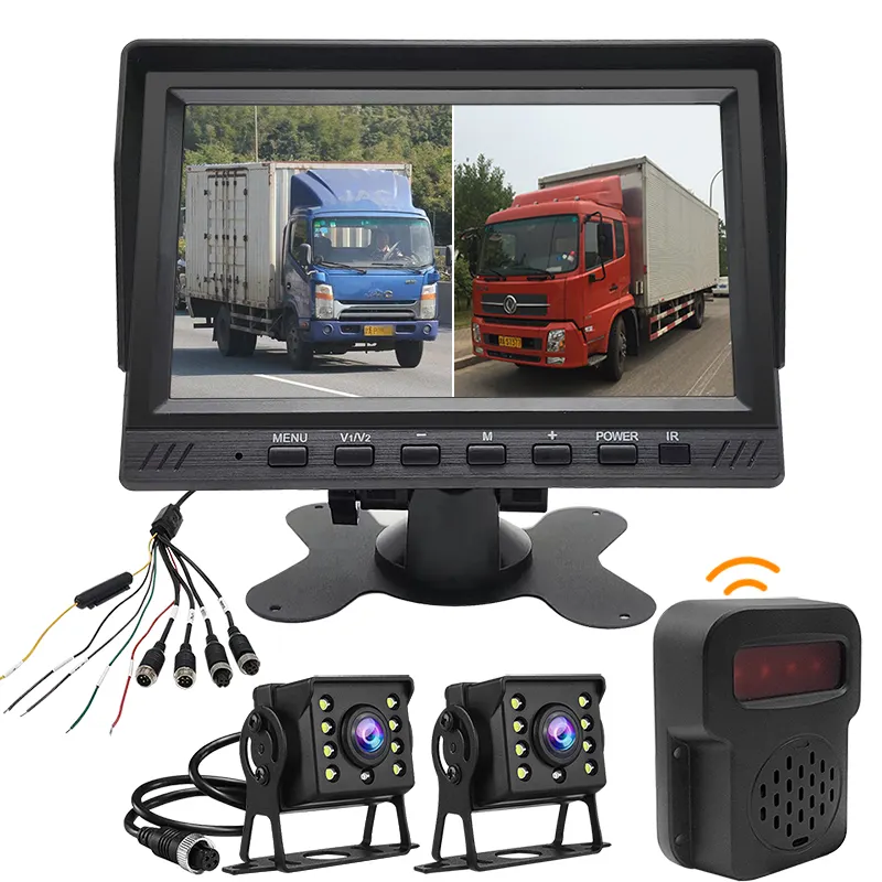 7 inches two splits record display BSD 2 channels truck camera recorder system car monitor with alarm