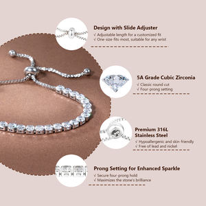 Pulsera de tenis ajustable brillante para novia, regalo de joyería de moda para mujer, pulsera clásica de circonita cúbica con diamantes 5A de 3 mm - Product Image 2