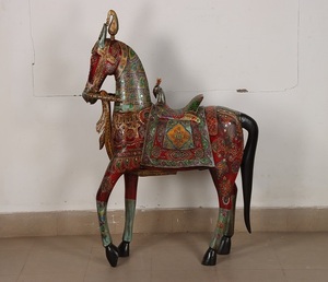 Estatua de Caballo de Madera Hecha a Mano de Lujo con Acabado Pintado a Mano, Pieza Decorativa Artística para el Hogar, Adorno para Espacios Interiores Modernos - Product Image 1