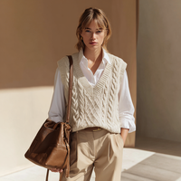 Preppy Cable Knit Weste für Damen mit seitlichen Splits Fall Layer ing Essential Weste
