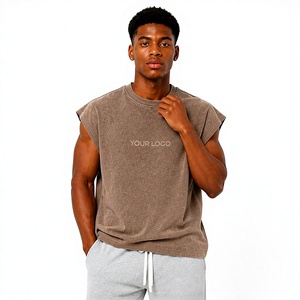 Débardeur Homme Personnalisé, Grammage Lourd, Effet Délavé Acide Vintage, Sans Manches, Coupe Oversize à Épaules Tombantes, pour la Gym et le Sport - Product Image 1