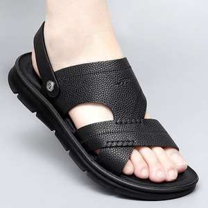 Sandales en cuir décontractées pour hommes grandes tailles, sandales de plage à double usage, chaussures en cuir véritable pour hommes - Product Image 2