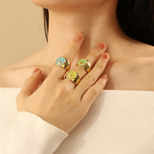 Bague Classique <span class=keywords><strong>Chic</strong></span> Style Old Money <span class=keywords><strong>Planète</strong></span>/Lune Étoile, Émail Lisse Anti-Décoloration, Discrète, pour Week-end, Brunch, Rendez-vous, Plate, Plaqué Or 18K - Product Image 2
