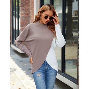 Pull asymétrique à col roulé pour femme, haut en tricot à manches longues, anti-boulochage, tenue décontractée pour l'automne - Product Image 3