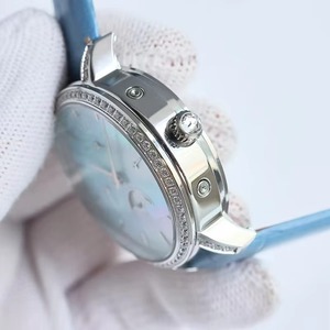 Reloj de Lujo de Edición Limitada Personalizado, Mecánico, Automático, con Fase Lunar, Calendario Perpetuo, Caja Plateada, Esfera Azul MOP - Product Image 4