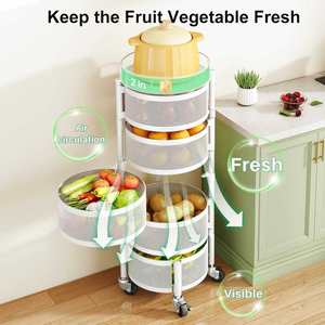 Customize Fruit <b>Vegetable</b> <b>Basket</b> for Kitchen, Rotating <b>Storage</b> Rack, 5 Tier Rolling Cart with Metal Wire <b>Basket</b>,Metal Wheels - Product Image 2