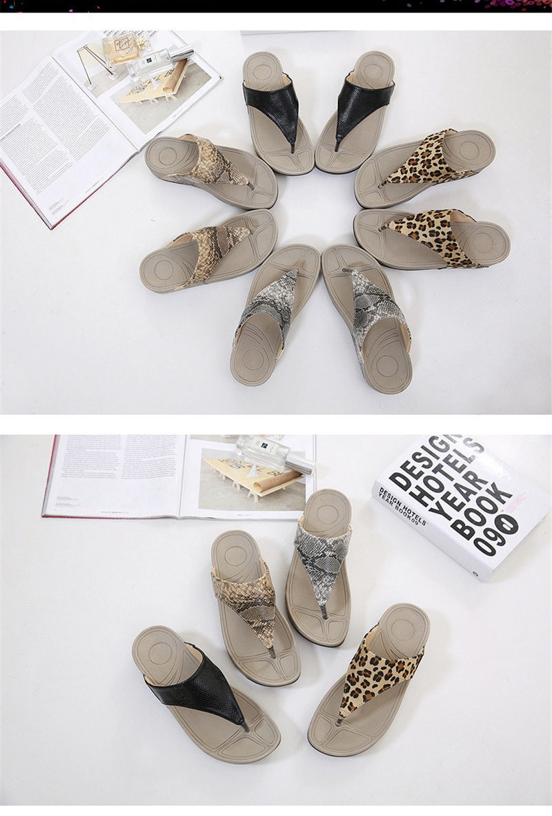 Snakeskin Leopard Print Wedges Flip Flops Slippers Large Size Flip-flop Women's Shoes Wholesale