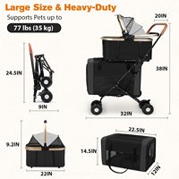 Sac Portable Cage Pliable Animaux Double Chariot 3-en-1 Cage de Voyage avec Double Transporteurs Détachables Double Poussette pour Animaux de Compagnie