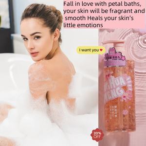 <span class=keywords><strong>Gel</strong></span> <span class=keywords><strong>Douche</strong></span> Biologique 500 ml OEM ODM Rafraîchissant Parfumé Hydratation Profonde Pétales Naturels Pour Peau Sèche Nourrissant Blanchissant - Product Image 4