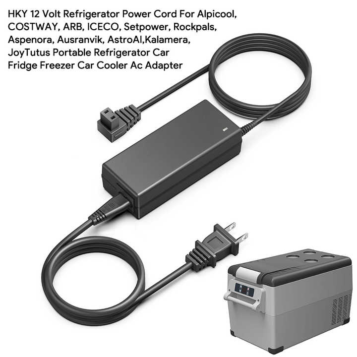 12V/24V Car Refrigerator Power Cord - 10FT Cable With Cigarette Lighter Plug, 20A Fuse, For Portable Fridges
