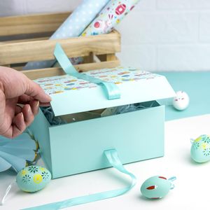 Hellblaue Frohe Ostern Eier Papierbox Hersteller Tragbare Umweltfreundliche Starre Magnetverschluss Faltbare Geschenkpapier-Verpackungsboxen - Product Image 1