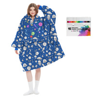 Couverture à capuche Sherpa surdimensionnée unisexe personnalisable avec marqueurs, à porter comme vêtement, pour femme, avec manches à personnaliser