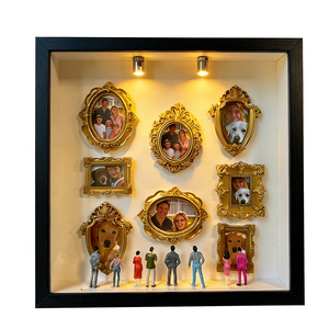 Mini Museum Shadow Box Photo <b>Frame</b> Square <b>Black</b> Resin Vintage Handmade DIY Portrait Display With Lights - Product Image 1