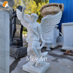 Escultura de mármol tallado a mano de tamaño real para exteriores, escultura de St Michael Archangel, <span class=keywords><strong>estatua</strong></span> de Slaying the Devil - Product Image 4