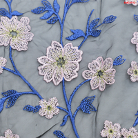 Tissu en dentelle brodée T-win Textile, nouveau tissu en dentelle brodée avec du fil doré, maille brodée avec de petites fleurs, tissu en dentelle brodée avec des fleurs 3D