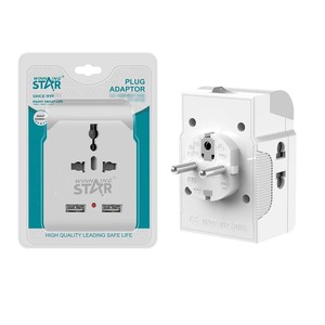 Winning Star Universal Travel <b>Adapter</b> 2 USB Ports European Standard <b>Plug</b> Conversion With Safety Door For International Use - Product Image 1